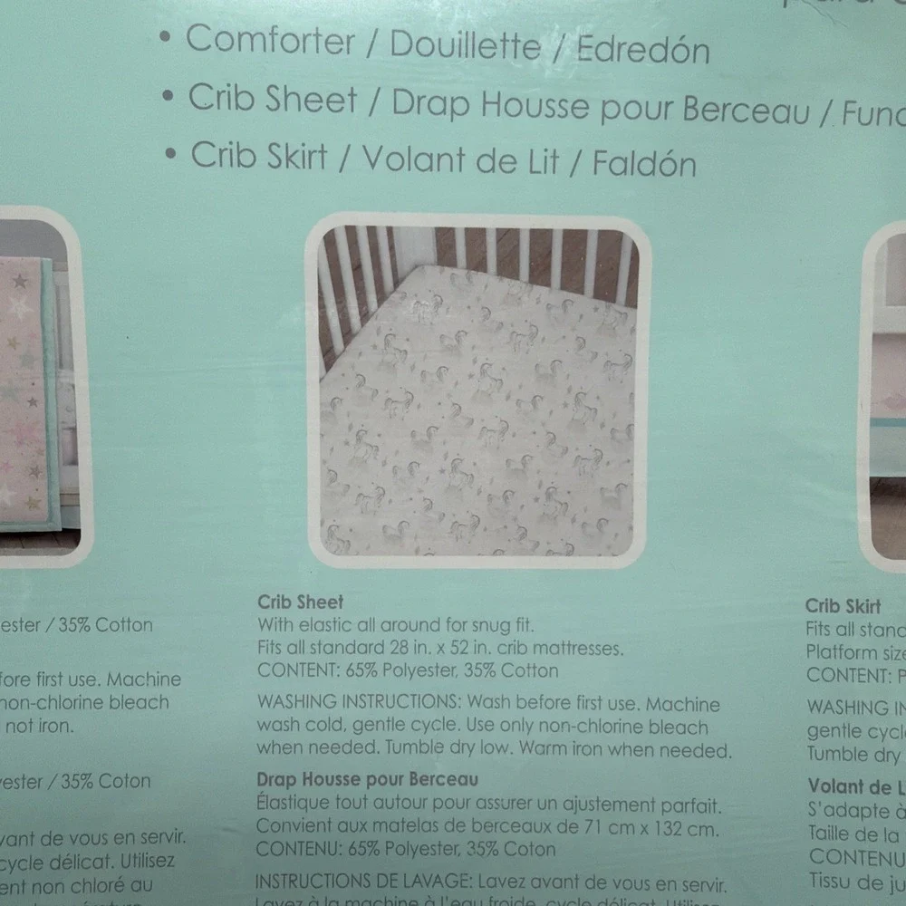 Just Born Pale Pink Crescent Moon & Unicorns Baby Bedding Set Love & Sugar